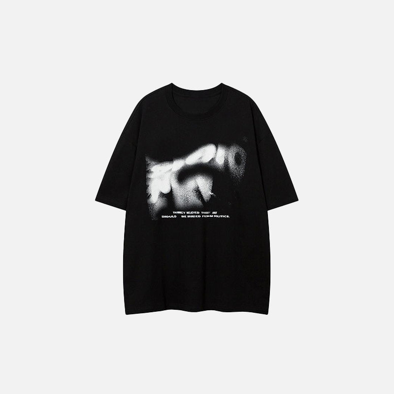 Front view of the black Abstract Statement T-shirt in a gray background