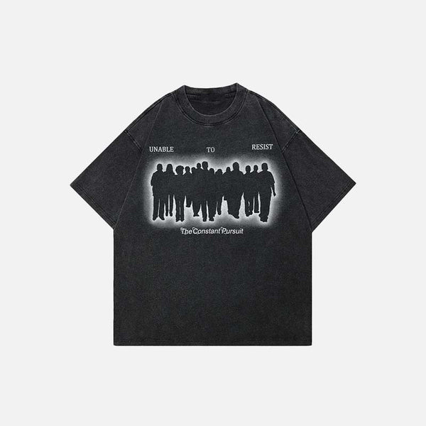 Aged Stone-Rinsed Black Artwork Team T-Shirt