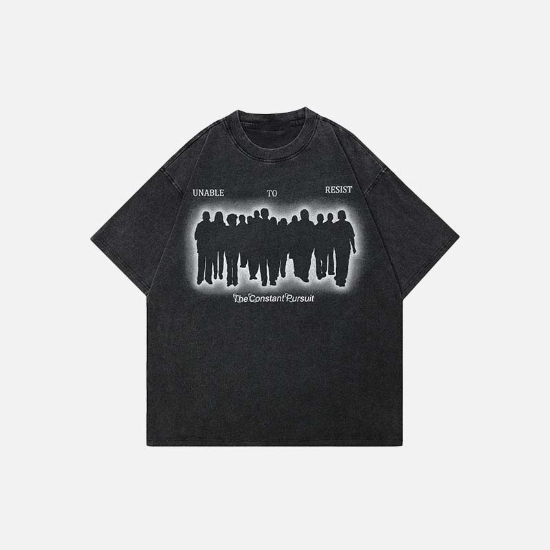 Aged Stone-Rinsed Black Artwork Team T-Shirt