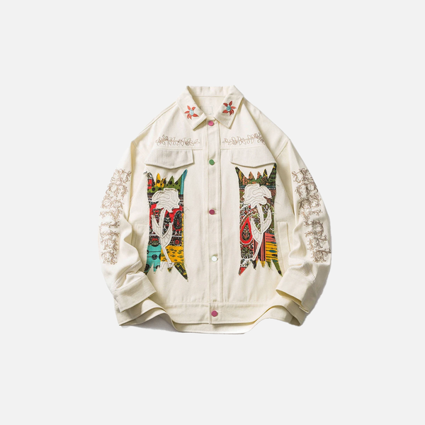 National Floral Embroidered Mosaic Denim Jacket