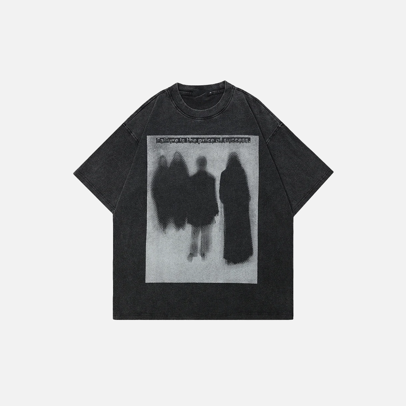 Noir-Edge Acid-Rinsed Black Hip Hop Short Sleeve T-Shirt