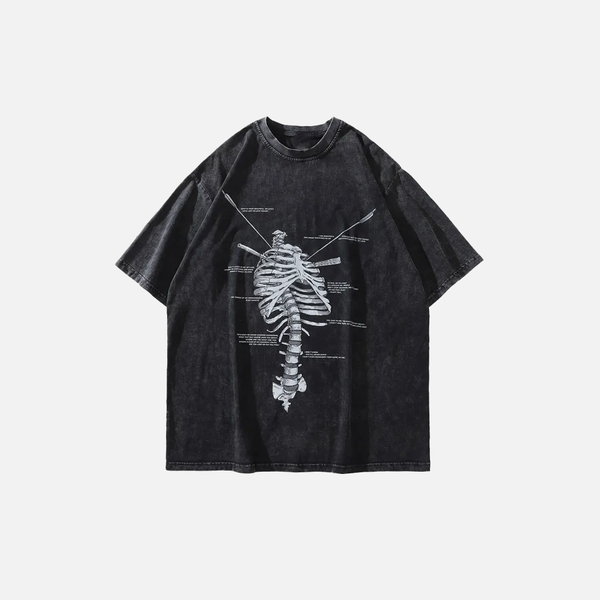 Warm Skeleton Print Distress-Washed Boxy-Fit Shadow-Print T-Shirt