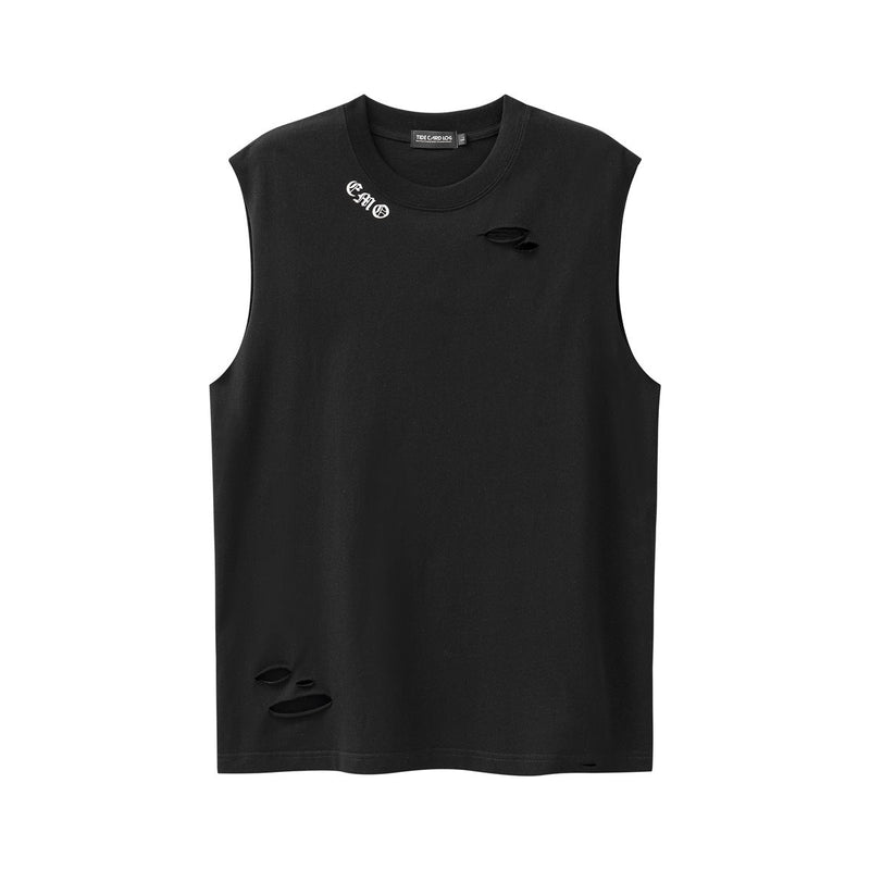 Frosted Dark-Craft Letter Sleeveless Crewneck T-Shirt
