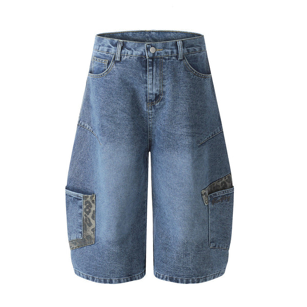 Wild Print Wide Leg Denim Shorts