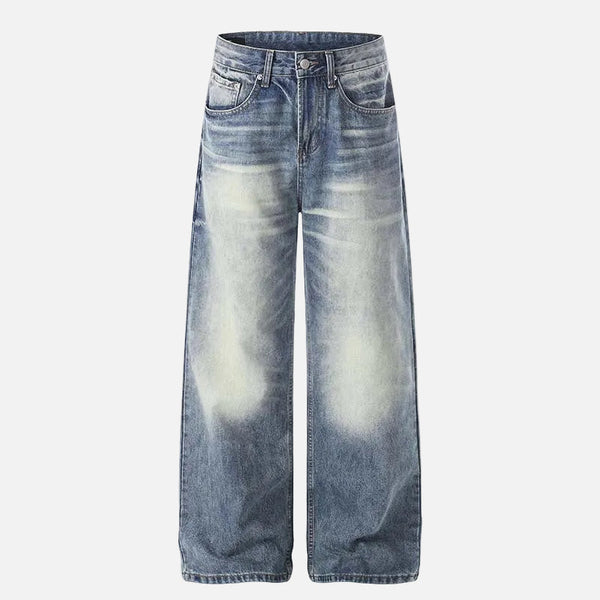 DAXUEN Distressed high-waisted wide-leg jeans in medium blue denim