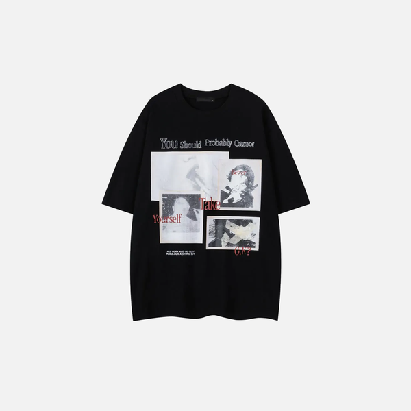 Cozy City-Block Artwork Patterned Hip Hop T-Shirt