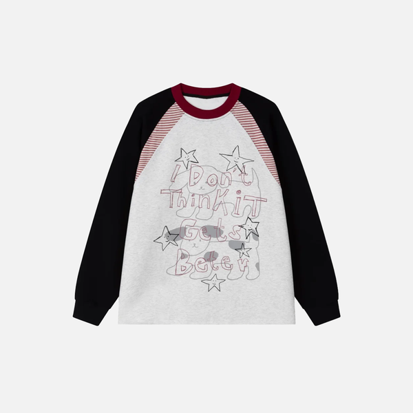 Fashionable Block-Style Graffiti Five-Point Print Long Sleeve T-Shirt