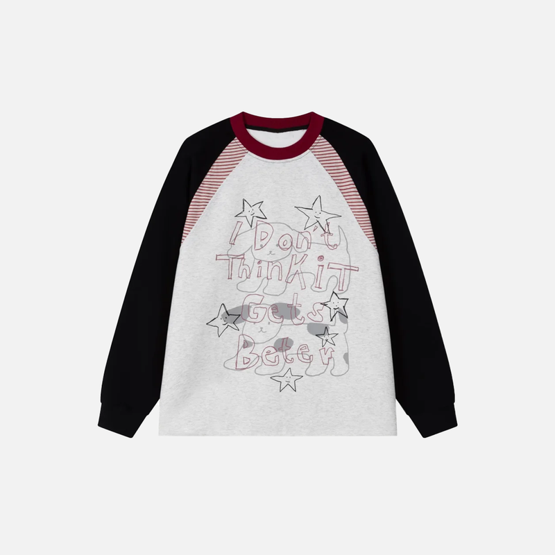 Fashionable Block-Style Graffiti Five-Point Print Long Sleeve T-Shirt