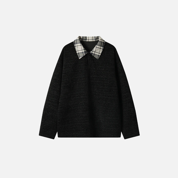Plaid Fold Collar Retro Sweatshirt