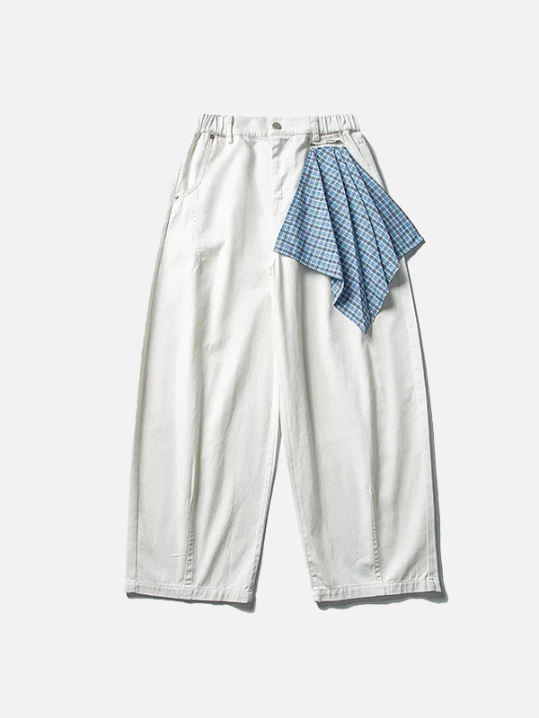 Plaid Decorative With Scarf Relaxed Bell Leg Denim