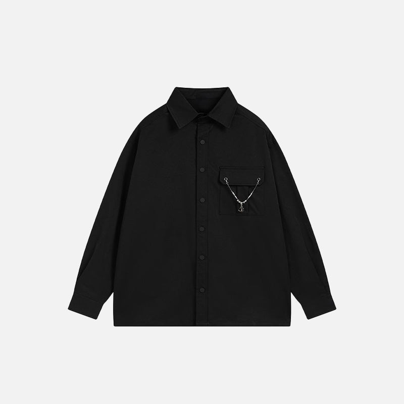 Chain-Trim Black Oversized Shirt