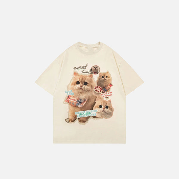 Kedi Baskılı Tişört, önden görünüm — Navra Wear