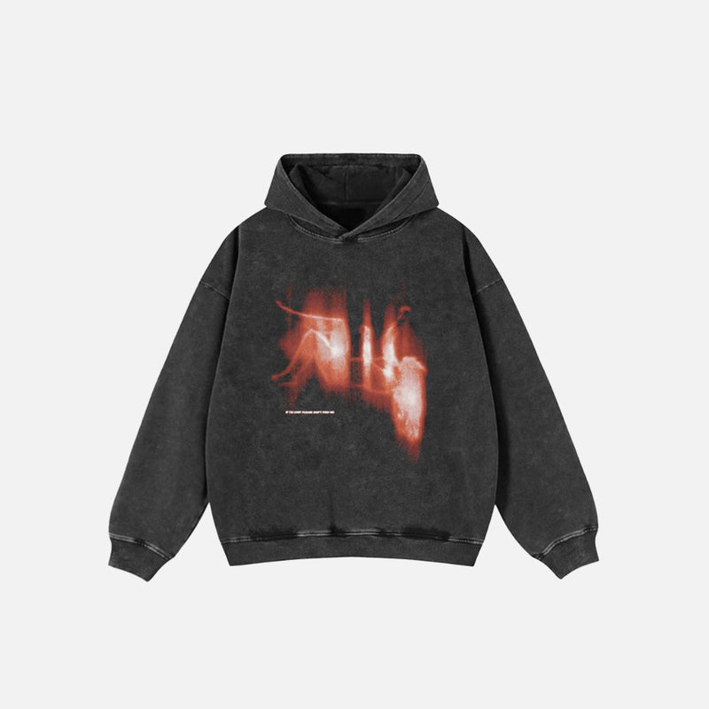 Front view of the black Y2K Blaze Streak Hoodie in a gray background