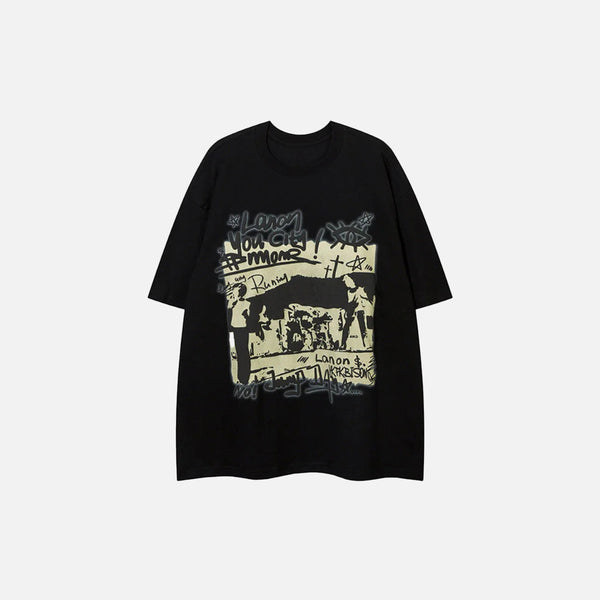 Front view of the black Graffiti Riot Urban Chaos T-shirt in a gray background