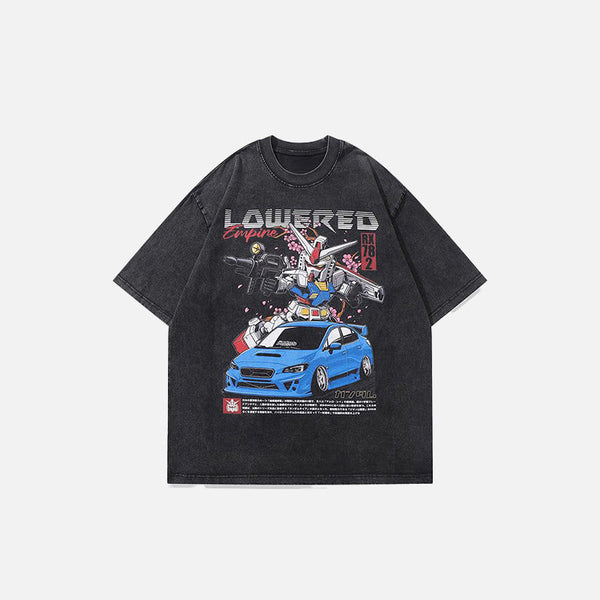 Front view of the black Vintage Anime Robot Printed T-Shirt in a gray background