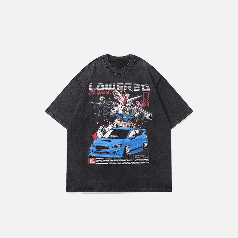 Front view of the black Vintage Anime Robot Printed T-Shirt in a gray background