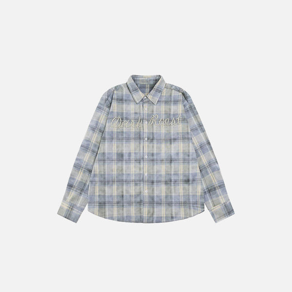 Vintage Ekose Düğmeli Gömlek, önden görünüm — Navra Wear