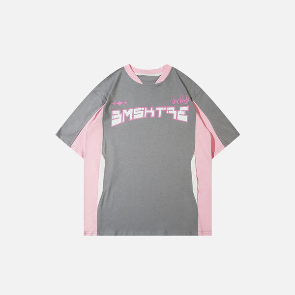 Front view of the gray Color Blocking Sports T-shirt in a gray background
