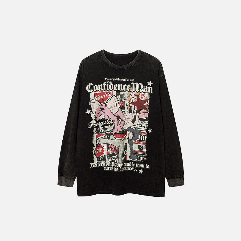 Vintage Kedi Baskılı Oversize Sweatshirt, önden görünüm — Navra Wear