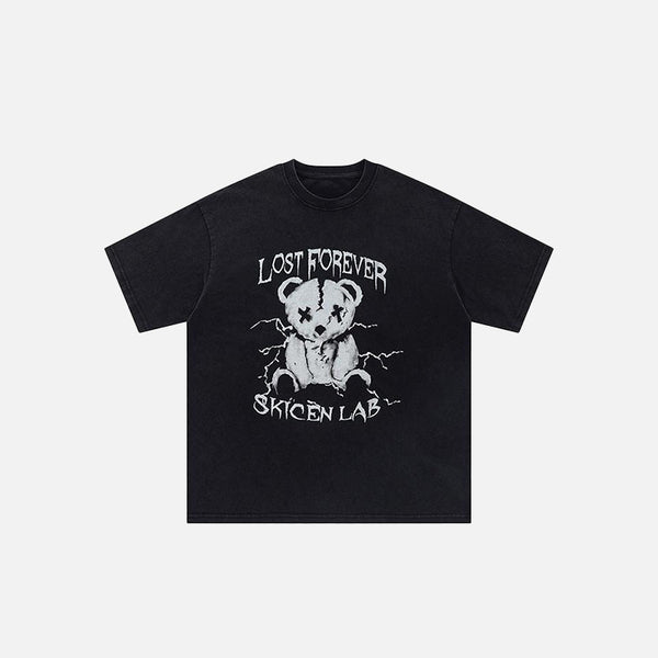 Front view of the black Broken Bear Graphic T-shirt in a gray background