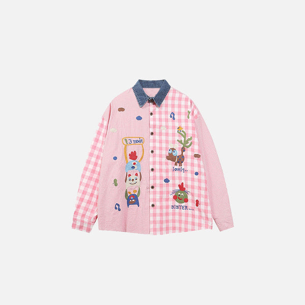 Patchwork Düğmeli Gömlek, önden görünüm — Navra Wear