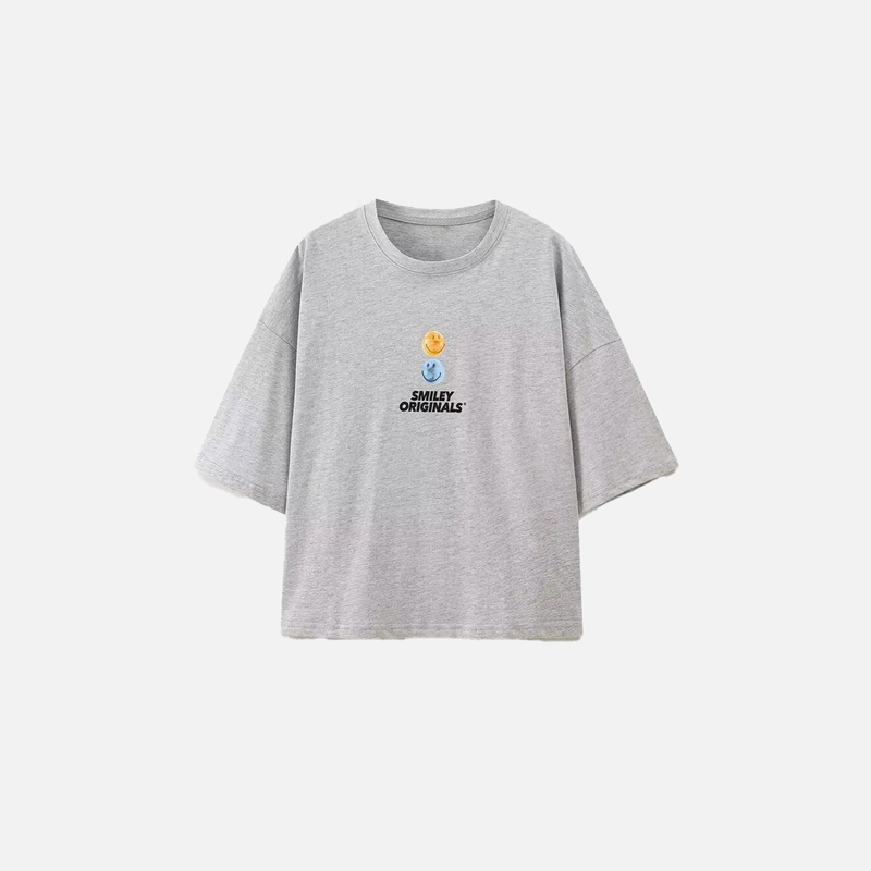 Sharp-Cut Gray Heat-Wave Print Cotton T-Shirt