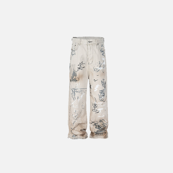 Wide Leg Grafiti Baskılı Pantolon, önden görünüm — Navra Wear