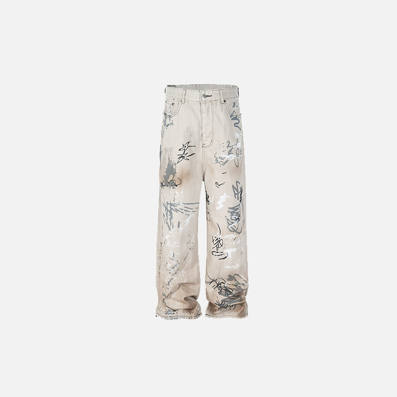Wide Leg Grafiti Baskılı Pantolon, önden görünüm — Navra Wear