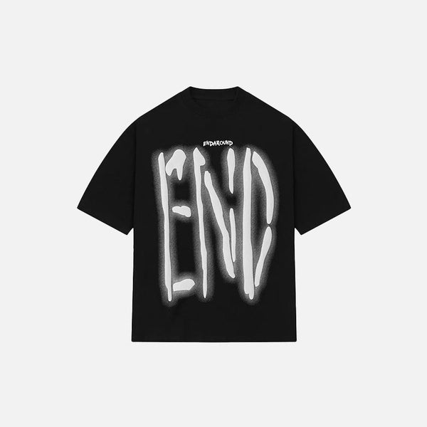 Front view of the black Y2K Loose Graffiti T-Shirt in a gray background