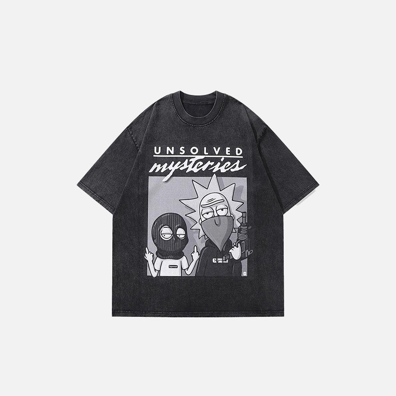 Front view of the black Rick & Morty Loose Washed T-shirt in a gray background