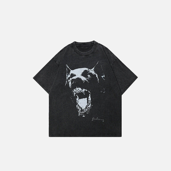 Front view of the black Retro Washed Black T-Shirt in a gray background