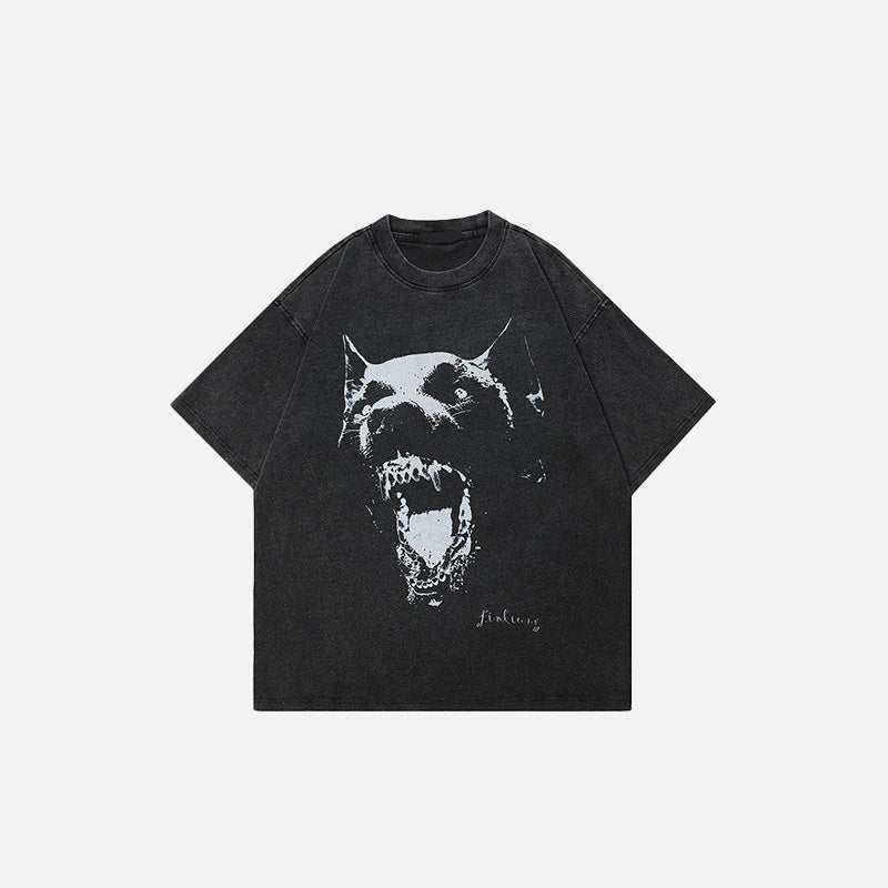Front view of the black Retro Washed Black T-Shirt in a gray background