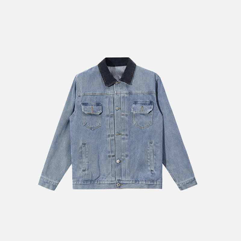 Front view of the blue Y2k Loose Washed Denim Jacket in a gray background