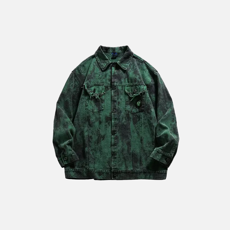 Heavy-Duty Olive Faded Batik Denim Jacket