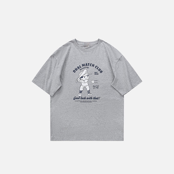 Front view of the grey Loose Baseball T-shirt in a gray background
