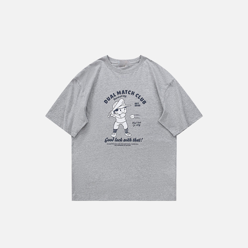 Front view of the grey Loose Baseball T-shirt in a gray background