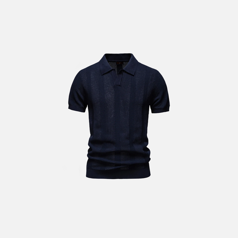 Airflow Multi-Stripe Mesh Collar-Knit T-Shirt