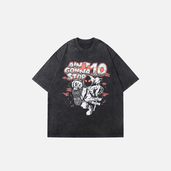 Front view of the black Washed Loose Anger Revenge T-shirt in a gray background