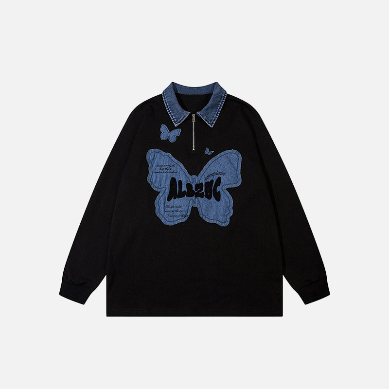 Winged Patch Denim Boxy Top