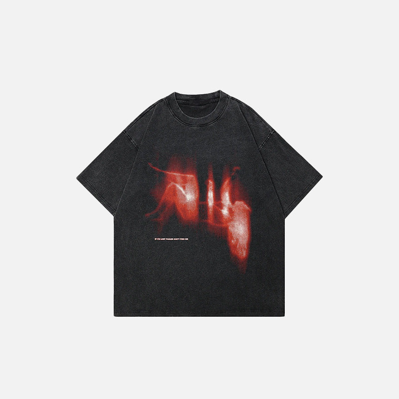 Front view of the black Vintage Lost Shadow Oversized T-Shirt in a gray background