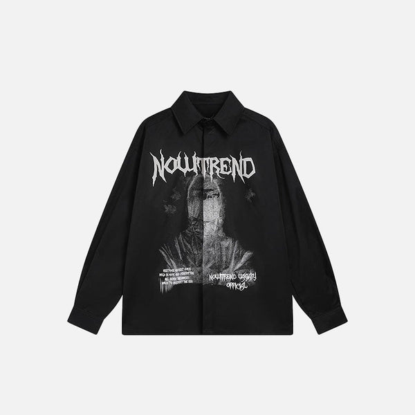 Figurative Print Retro Woven Shirt