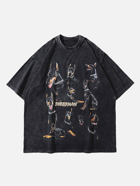 Doberman Four-Paw Oversized Distress-Washed T-Shirt