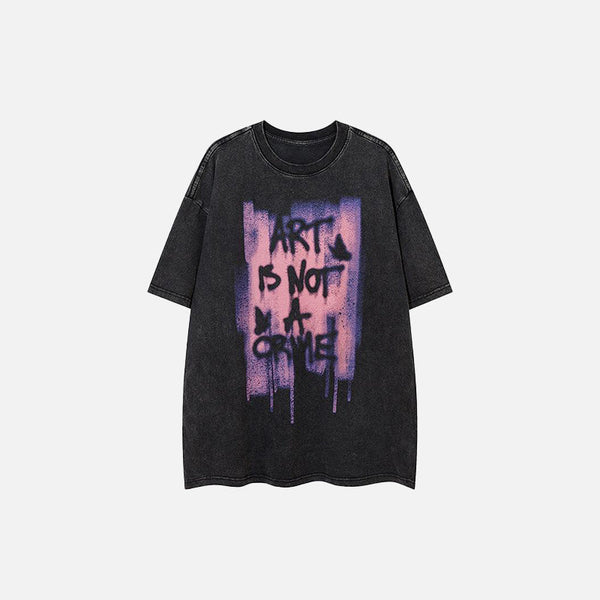 Front view of the black Art Is Not A Crime T-shirt in a gray background
