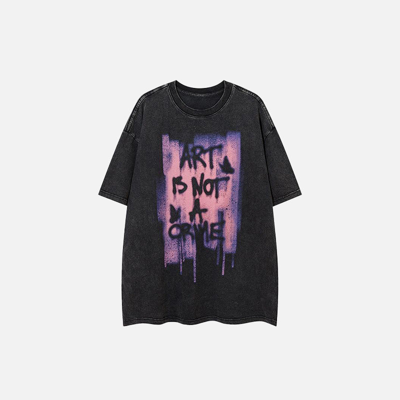Front view of the black Art Is Not A Crime T-shirt in a gray background