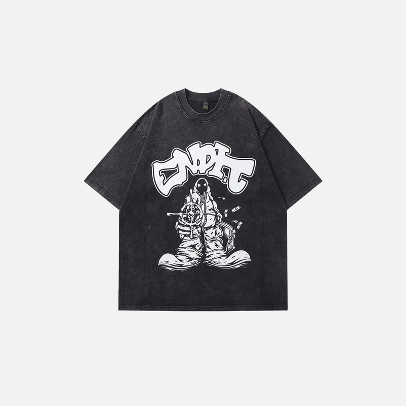 Big-Silhouette Faded Era Cartoon Designed Print T-Shirt