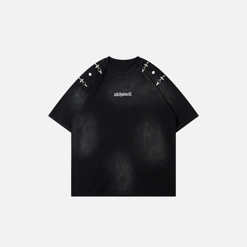 Front view of the black Vintage Loose Punk Washed T-shirt in a gray background