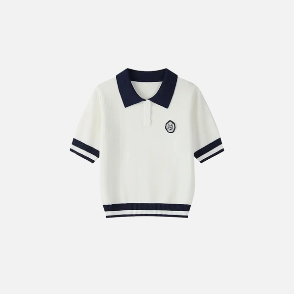 Chic Placket-Neck Collar Knit T-Shirt