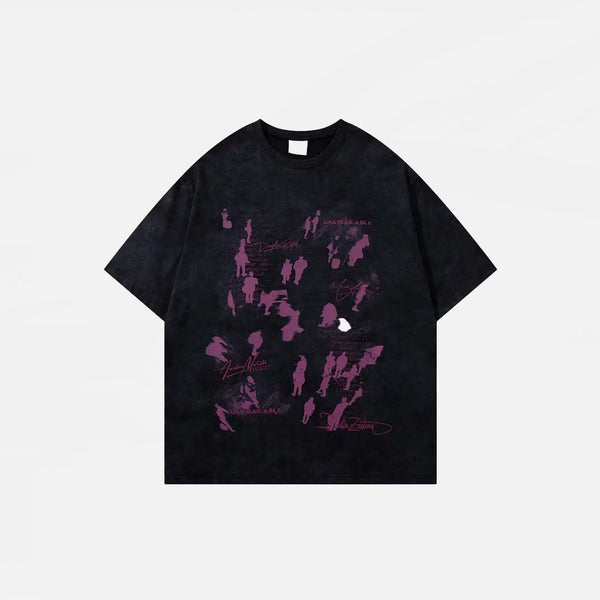 Front view of the black Graphic Printed Grunge T-Shirt in a gray background