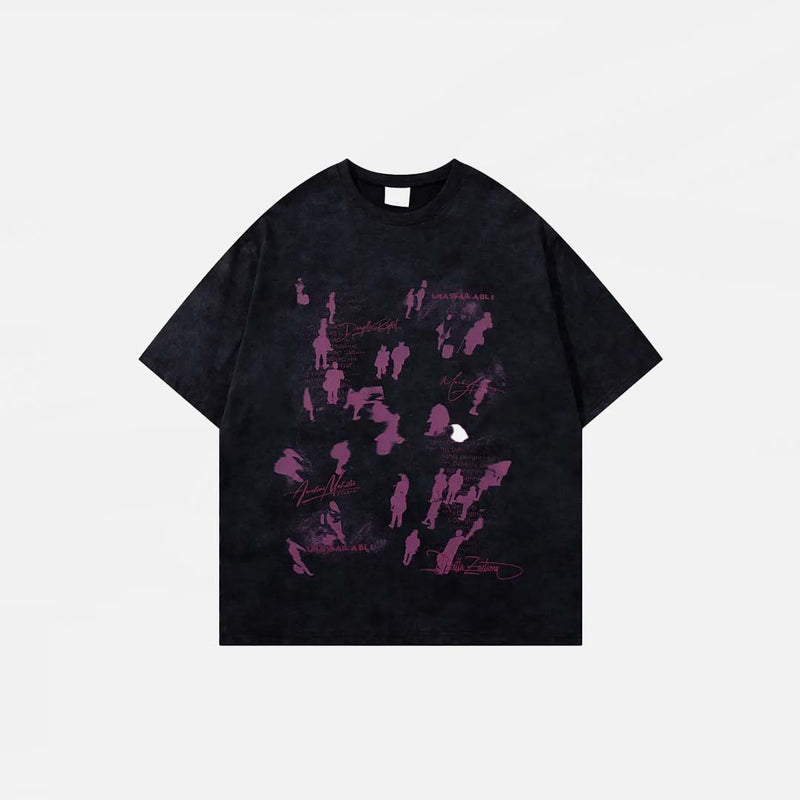 Front view of the black Graphic Printed Grunge T-Shirt in a gray background