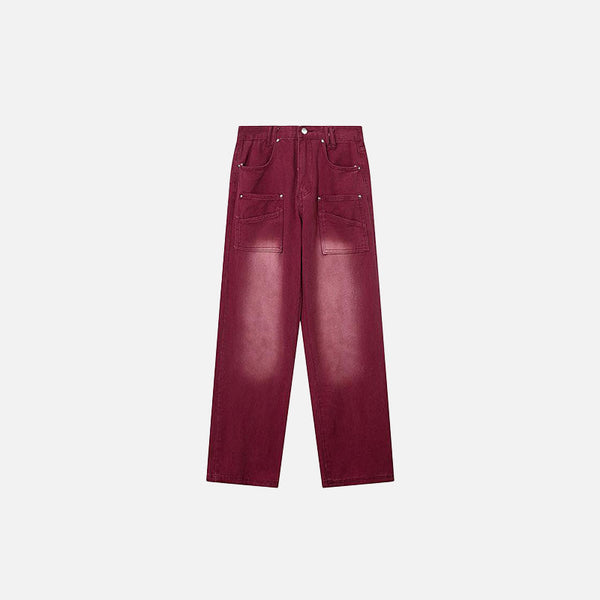 Front view of the Red Brick Retro Vintage Jeans in a gray background
